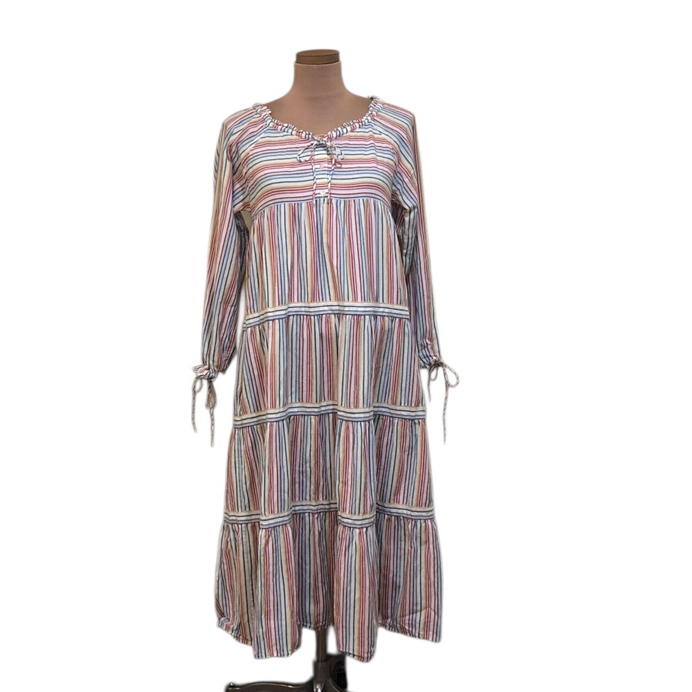 Warm Colonial Prairie Midi Dress Size 2 4 Rainbow Striped